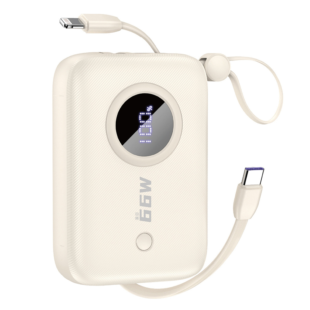 Dudao K14 10000mAh powerbank beépített USB-C / Lightning kábelekkel - bézs-0