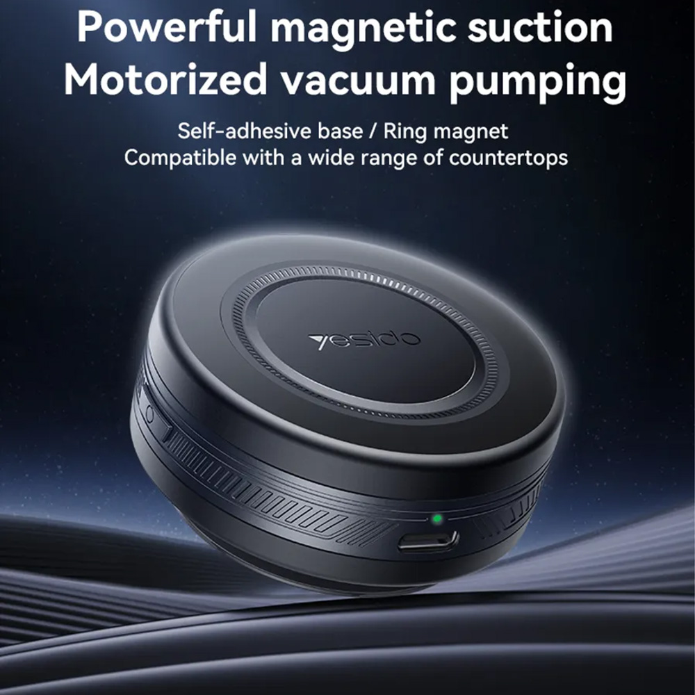 Yesido Autós tartó vezeték nélküli töltéssel (C223) - kijelzőhöz, elektromos vákuumzárral, MagSafe támogatással, USB-C, kicsi - Fekete-5