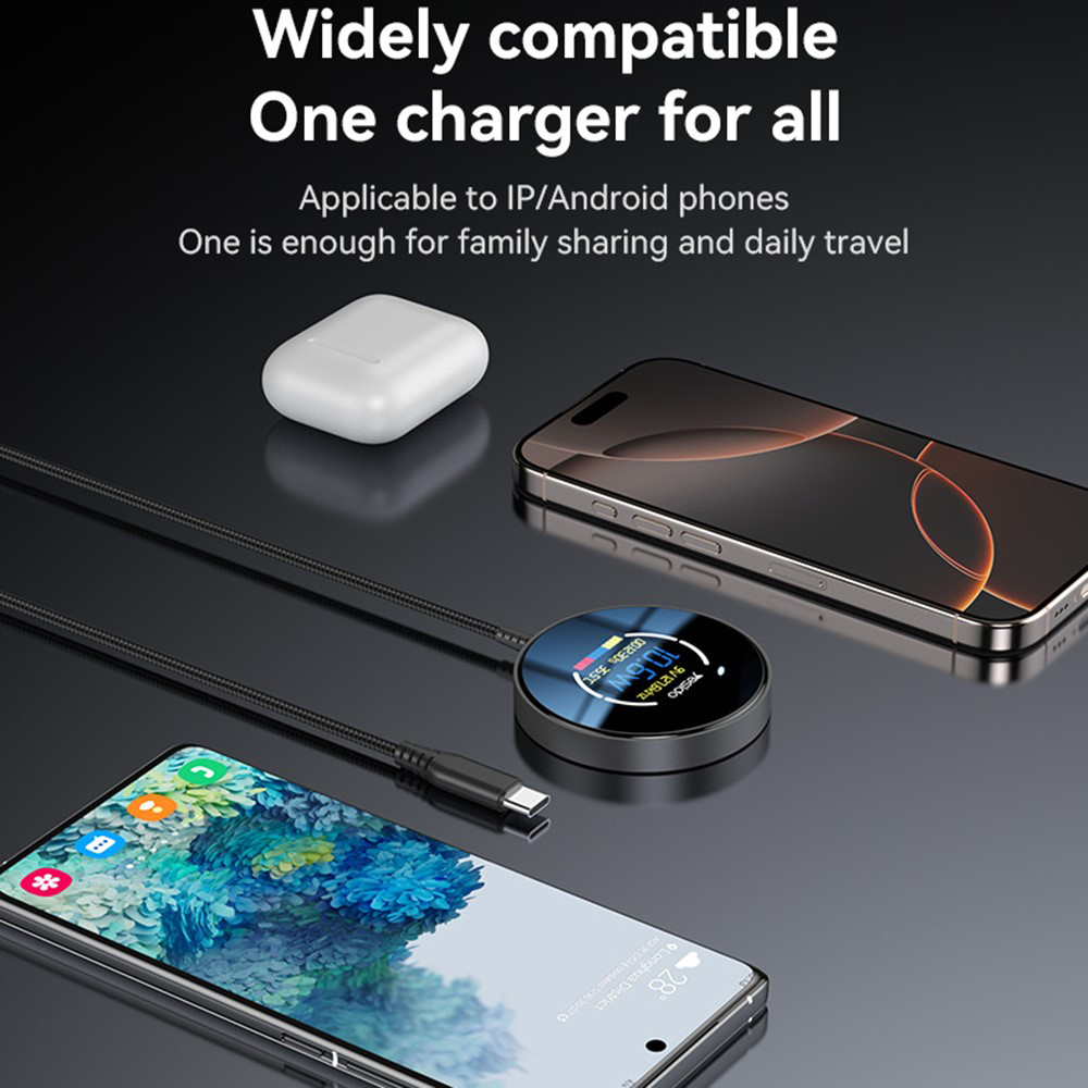 Yesido Vezeték nélküli Töltőállomás (DS28) - Mágneses Markolat, Digitális Kijelző, Gyors Töltés, 15W, Type-C Kábel, 1.2m - Fekete-8