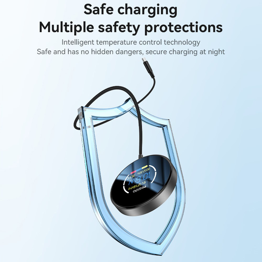 Yesido Vezeték nélküli Töltőállomás (DS28) - Mágneses Markolat, Digitális Kijelző, Gyors Töltés, 15W, Type-C Kábel, 1.2m - Fekete-6