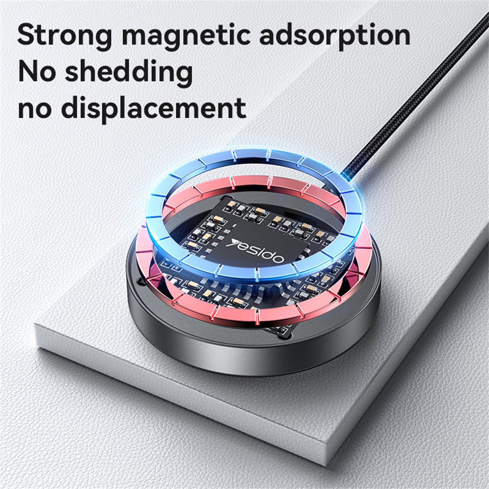 Yesido Vezeték nélküli Töltőállomás (DS28) - Mágneses Markolat, Digitális Kijelző, Gyors Töltés, 15W, Type-C Kábel, 1.2m - Fekete-2