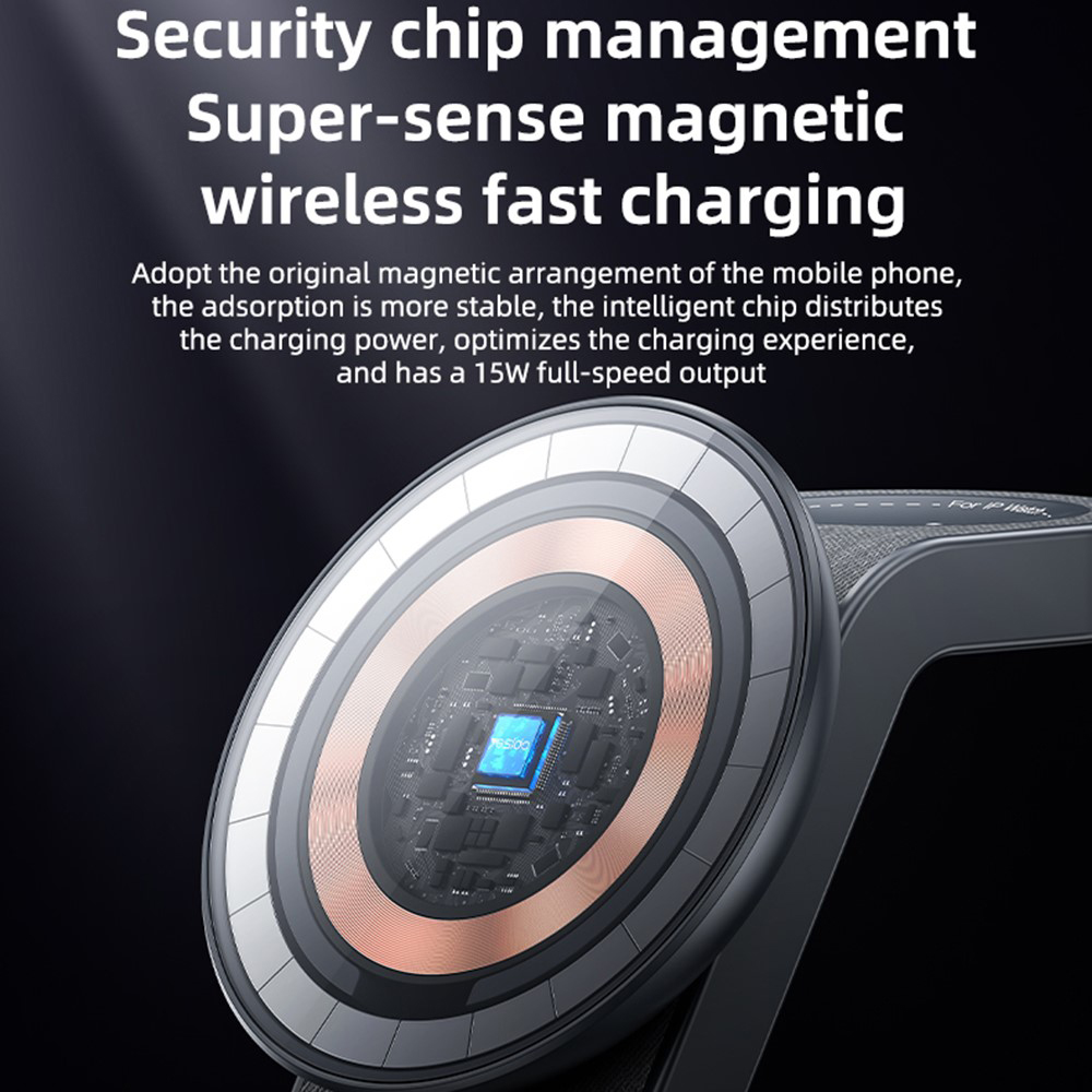 Yesido – Vezeték nélküli töltőállomás (DS26) – Mágneses, telefonhoz, órához, fülhallgatóhoz, összecsukható, állvány, éjjeli fény, 15W – Szürke-6