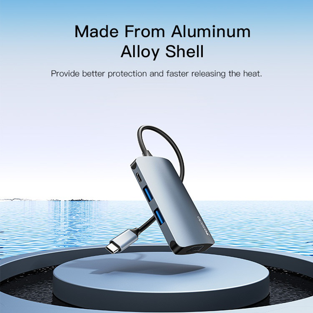 Yesido - Dokkolóállomás 7 az 1-ben (HB16) - Type-C 1x USB3.0, 2x USB2.0, TF/SD Kártya, 1x VGA, 1x Type-C, 5Gbps, PD100W - Szürke-6