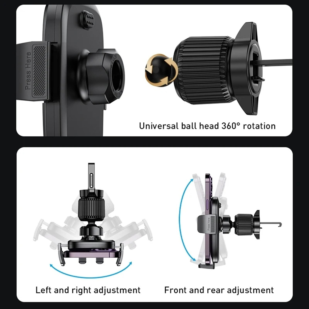 Autóstartó Yesido (C241) - Légbeömlőhöz, Hárompontos kiegyensúlyozott, 4,7-7,2 colos telefonokhoz - Fekete-3