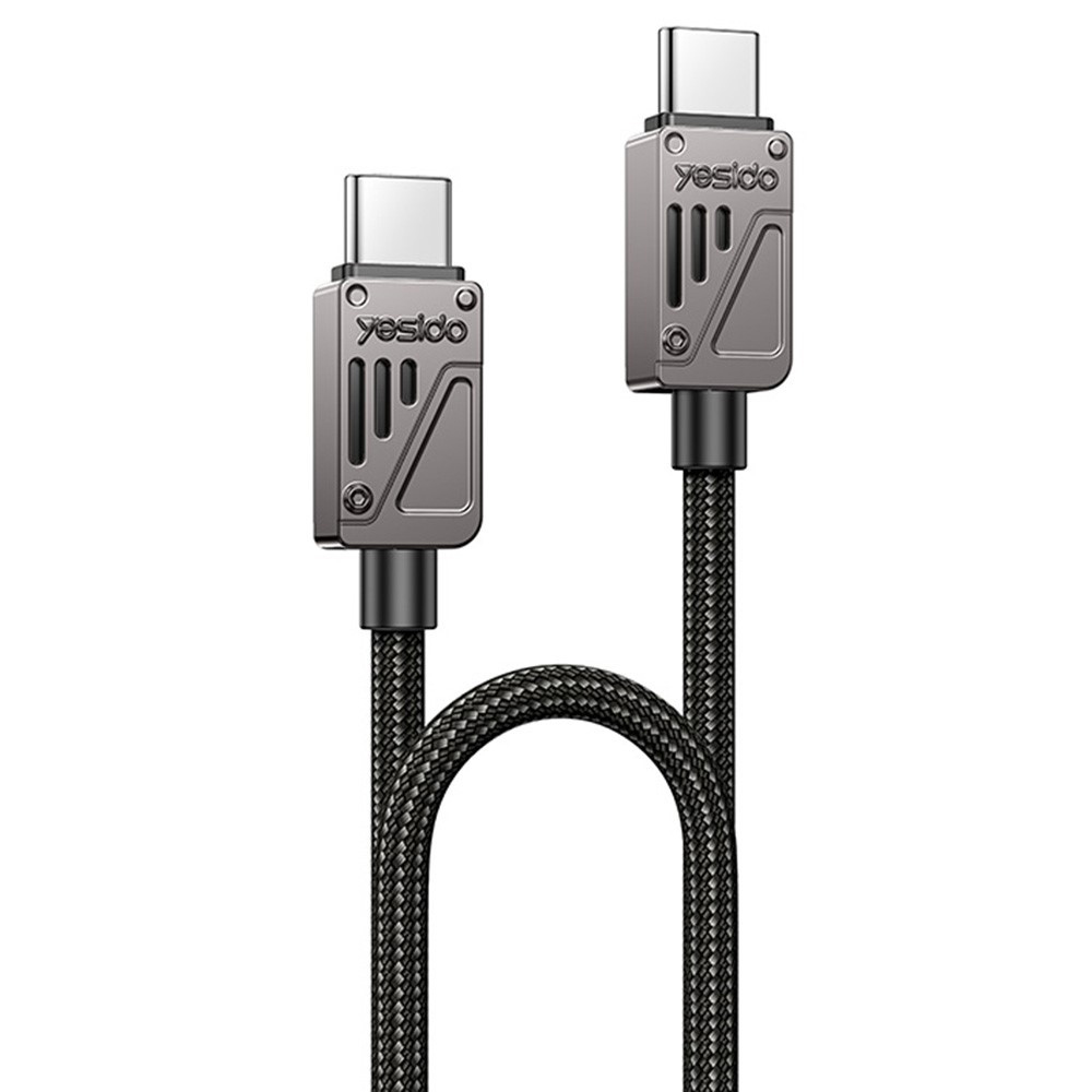 Yesido - Adatkábel (CA196) - Type-C to Type-C, Gyors töltés, 480Mbps, PD60W, CarPlay kompatibilis, cink ötvözet, 1.2m - Fekete-0