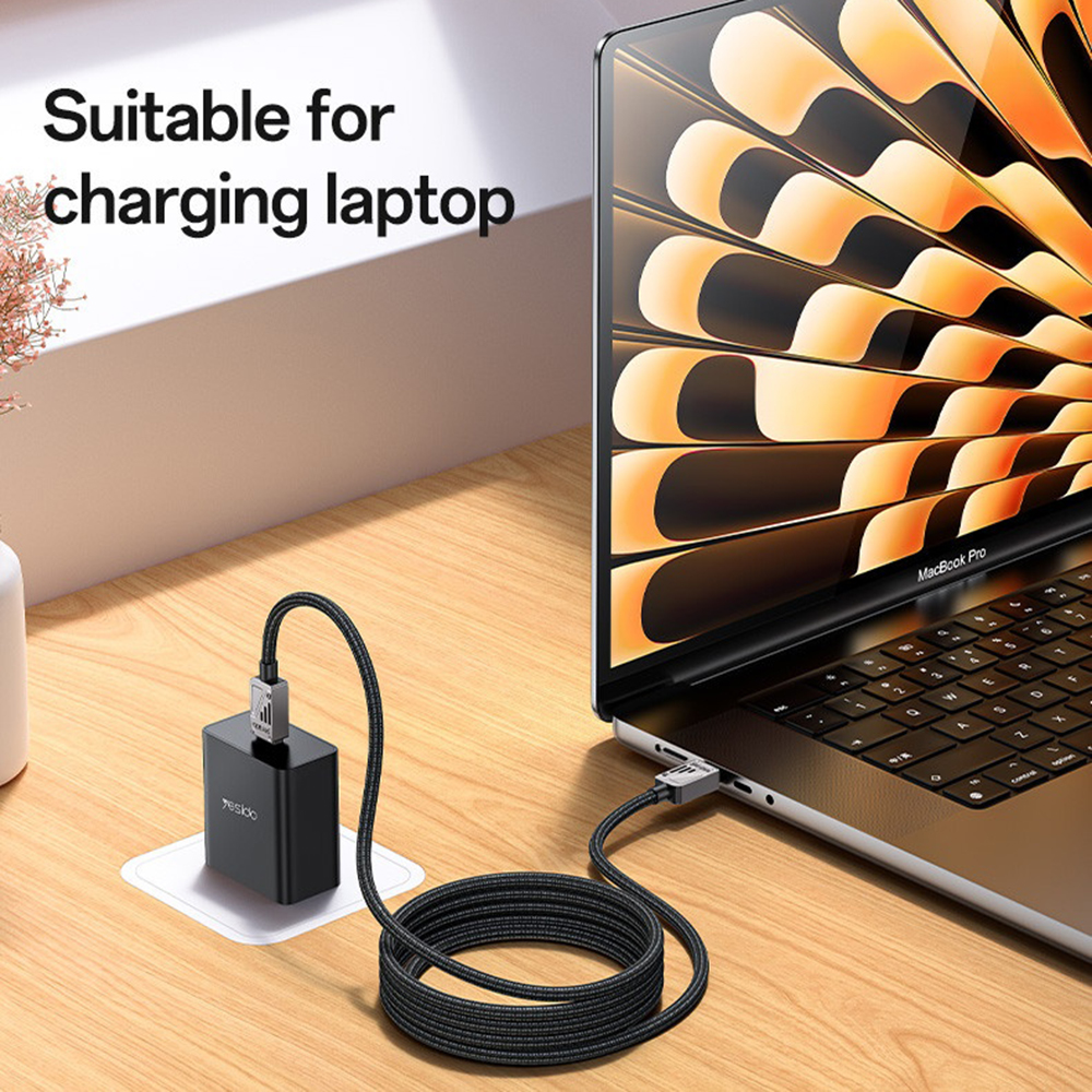 Yesido - Adatkábel (CA196) - Type-C to Type-C, Gyors töltés, 480Mbps, PD60W, CarPlay kompatibilis, cink ötvözet, 1.2m - Fekete-5