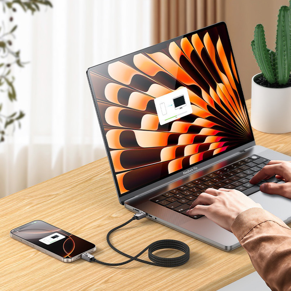 Yesido - Adatkábel (CA196) - Type-C to Type-C, Gyors töltés, 480Mbps, PD60W, CarPlay kompatibilis, cink ötvözet, 1.2m - Fekete-2