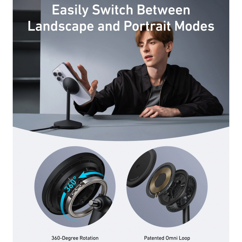 Anker MagGo Stand vezeték nélküli töltő, 15W, 1.67A, fekete A25X1H11-3