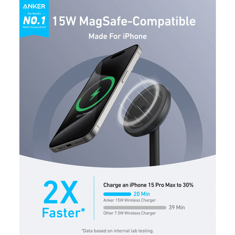 Anker MagGo Stand vezeték nélküli töltő, 15W, 1.67A, fekete A25X1H11-4