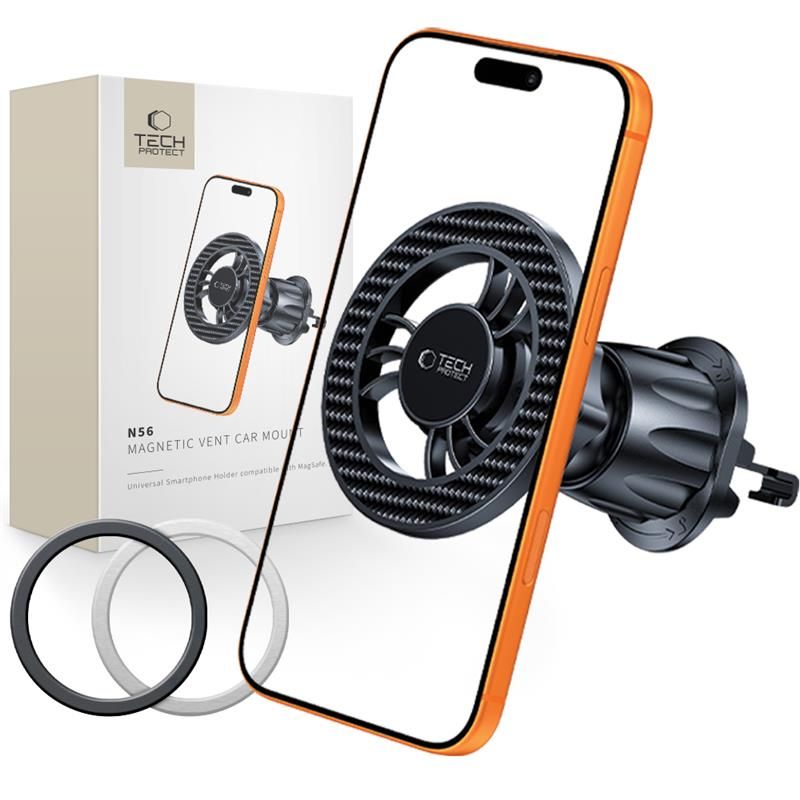 N56 Tech-Protect Mágneses Magsafe szellőző autós tartó Karbon Fekete-0