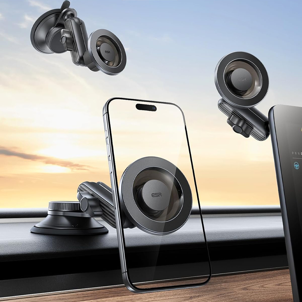 ESR Autós tartó OmniLock (2B5240162) - Műszerfalra, 360°, Mágneses, Rugalmas gömbcsuklós kar, Alumínium - Fekete/Karbon szálas-8