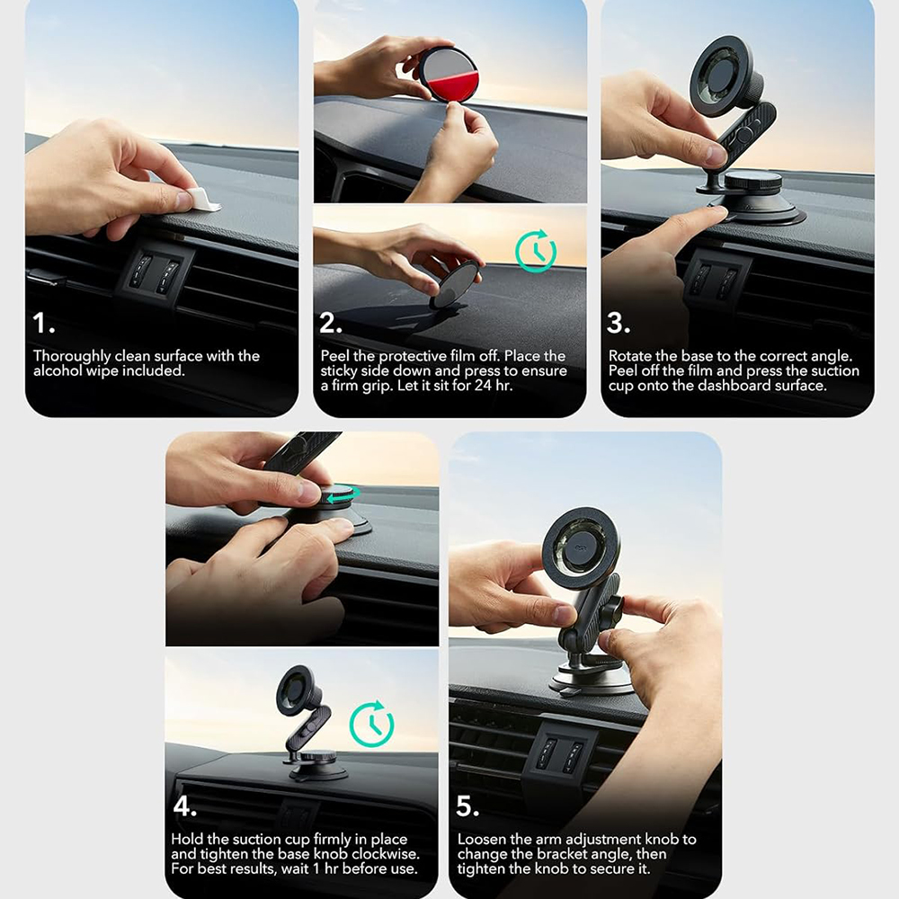 ESR Autós tartó OmniLock (2B5240162) - Műszerfalra, 360°, Mágneses, Rugalmas gömbcsuklós kar, Alumínium - Fekete/Karbon szálas-2