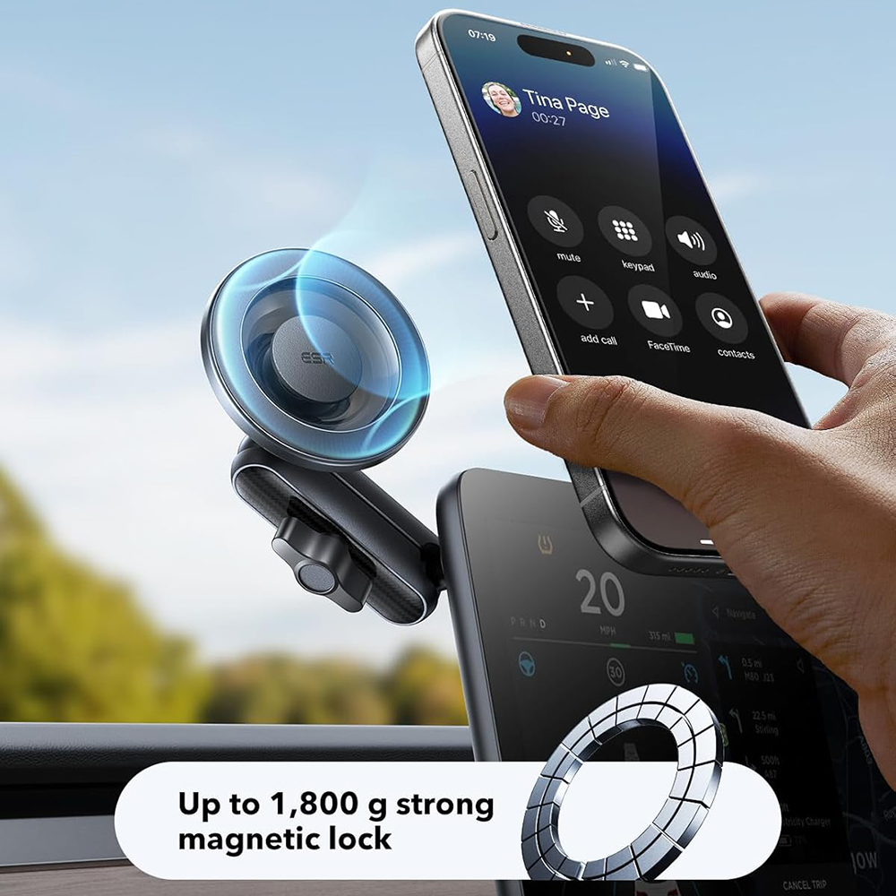 ESR Autós tartó OmniLock (2B5240162) - Műszerfalra, 360°, Mágneses, Rugalmas gömbcsuklós kar, Alumínium - Fekete/Karbon szálas-1