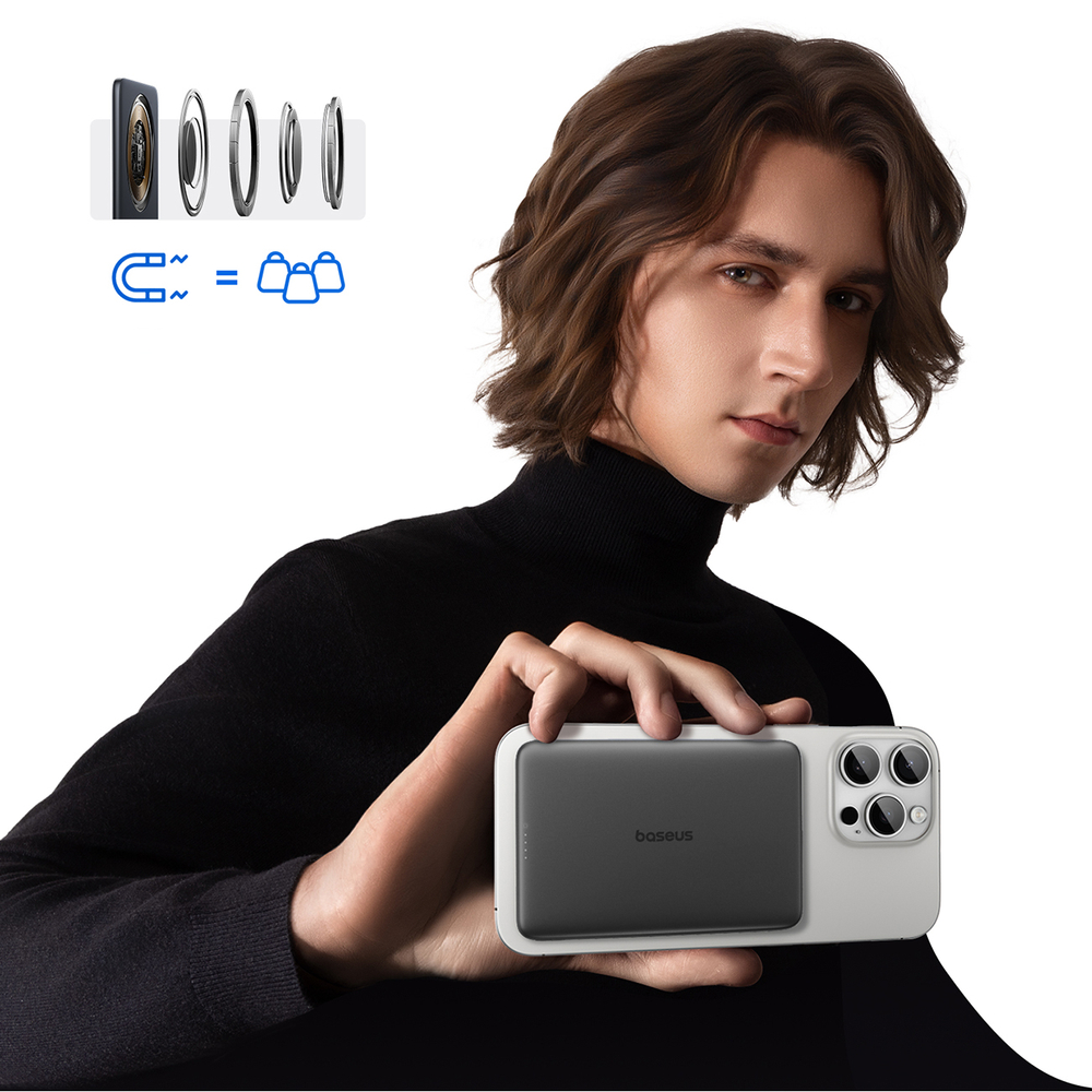 Baseus PicoGo AM41 Ultra-Karcsú 5000mAh 20W MagSafe Kompatibilis Power Bank Baseus Simple USB-C 60W 30cm Kábellel - Fekete-6