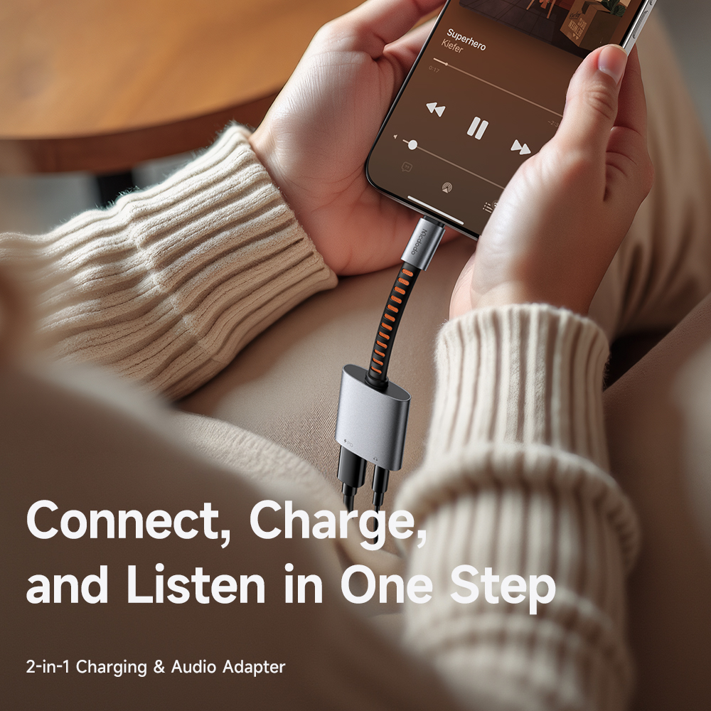 Mcdodo - Audio Adapter - USB-C to USB-C & DC 3.5mm, PD60W, Prémium Hangminőség, Alumínium Ötvözet/Nylon, 0.1m - Szürke DAC-3