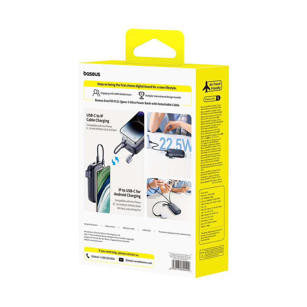 Baseus EnerFill FC21 Qpow3 Ultra Powerbank 20000mAh 22.5W kijelzővel és csatlakoztatott kábel - fekete-3