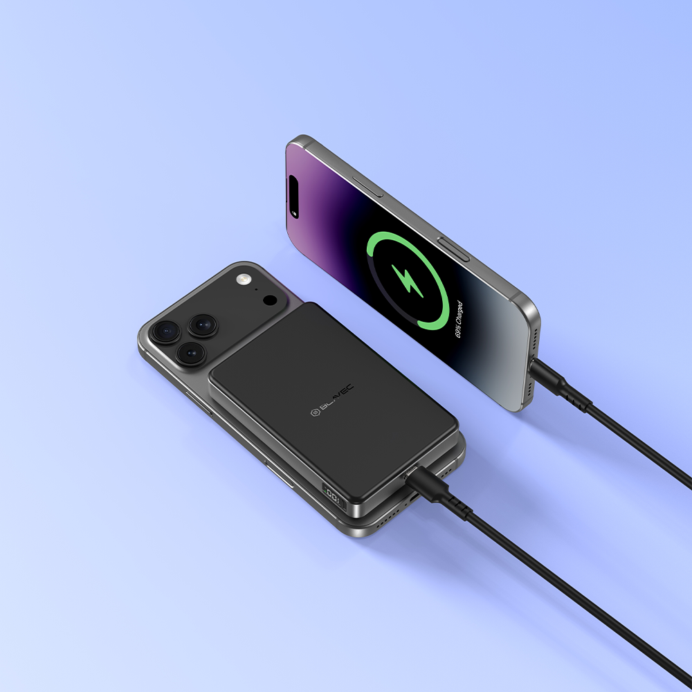 Blavec Power Bank 10000mAh BJ-05 Ultra Gyors 16mm - Type C - Qi2.2 25W + PD 45W mágneses indukció Magsafe 2 az 1-ben (PBBJ05-QI22MC10B) fekete-1