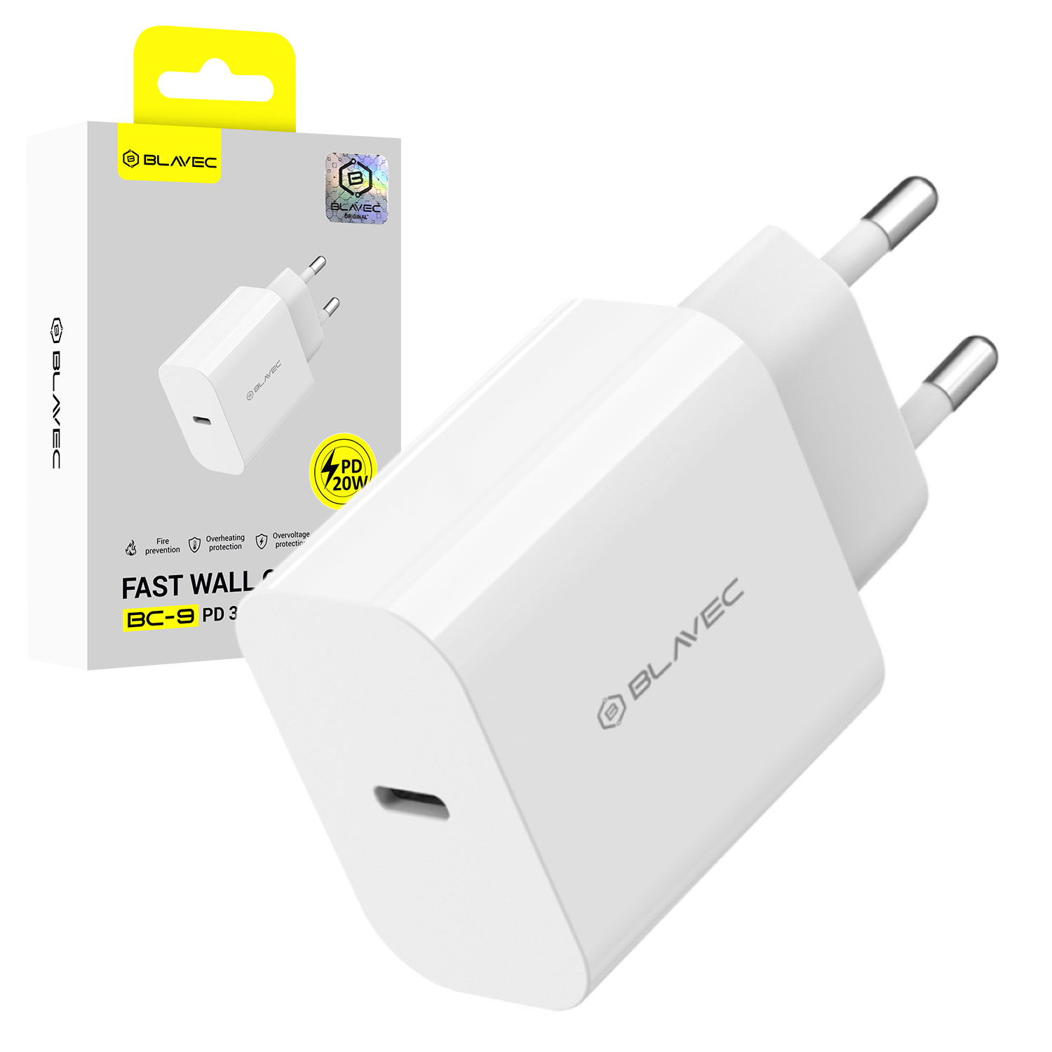 Blavec fali töltő BC-9 - USB-C - PD 20W 3A (TCBC9-CW203A) fehér-0