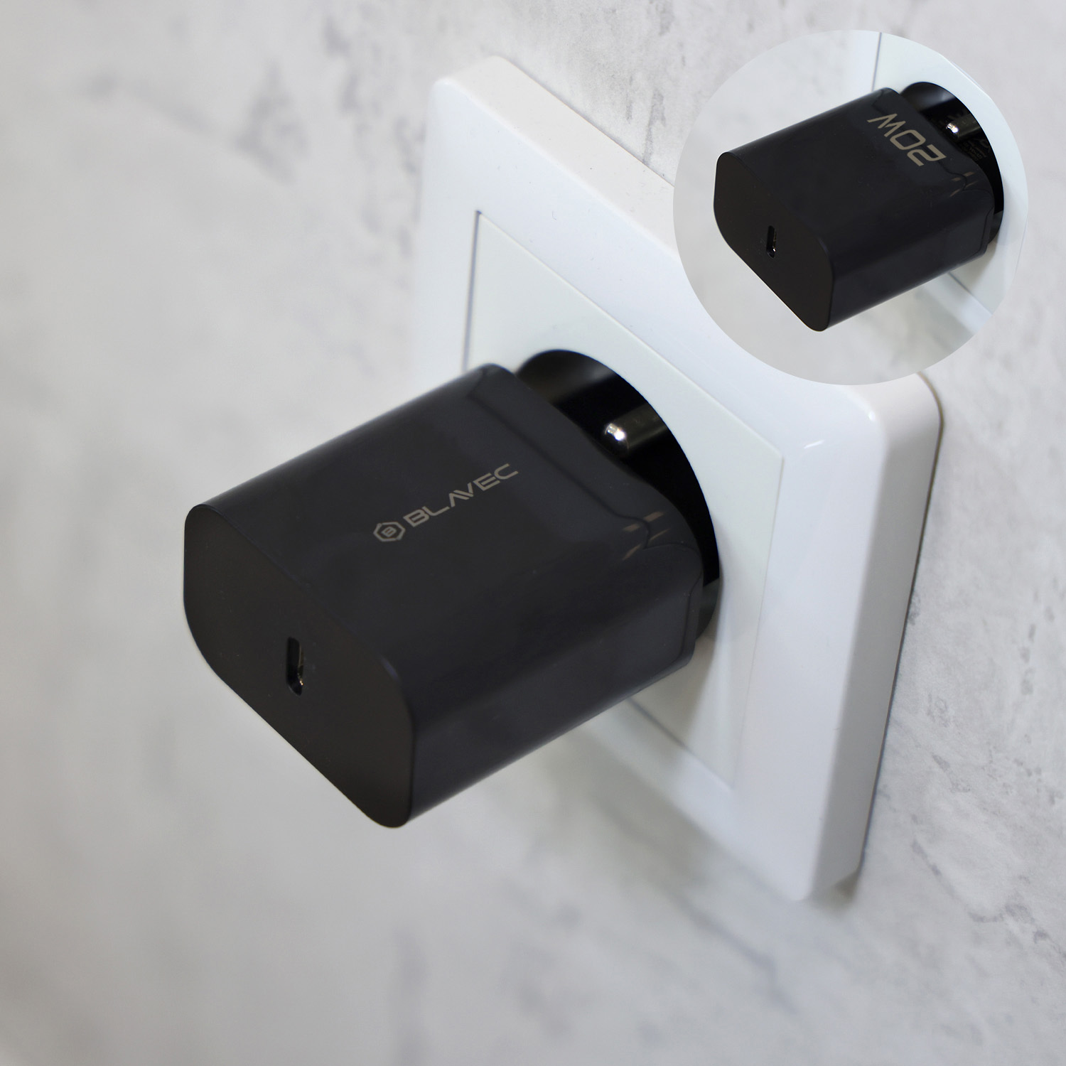 Blavec fali töltő BC-9 - Type C - PD 20W 3A Type C - Type C kábellel (TCBC9-CB203A+CC) fekete-6