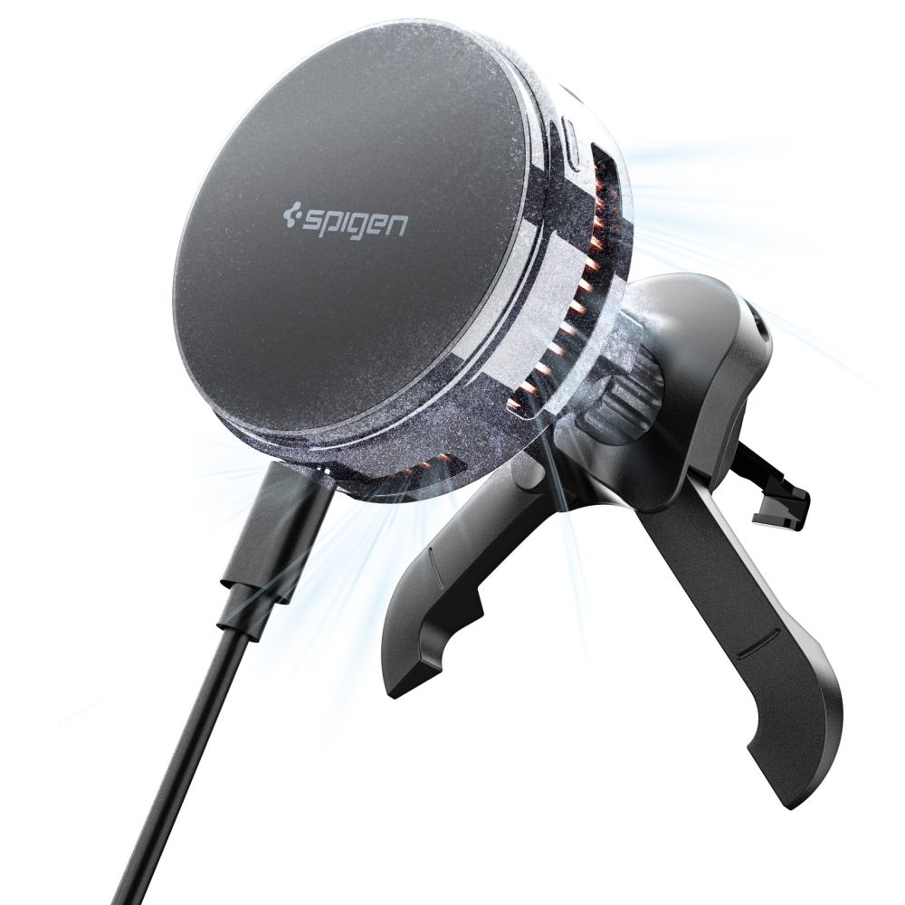 Spigen Essential EV25MFAQ Qi2.2 Peltier Mágneses Magsafe Autós Tartó Vezeték Nélküli Töltő Fekete-0