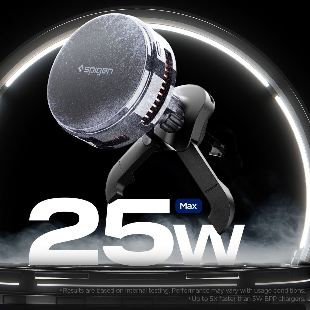 Spigen Essential EV25MFAQ Qi2.2 Peltier Mágneses Magsafe Autós Tartó Vezeték Nélküli Töltő Fekete-2