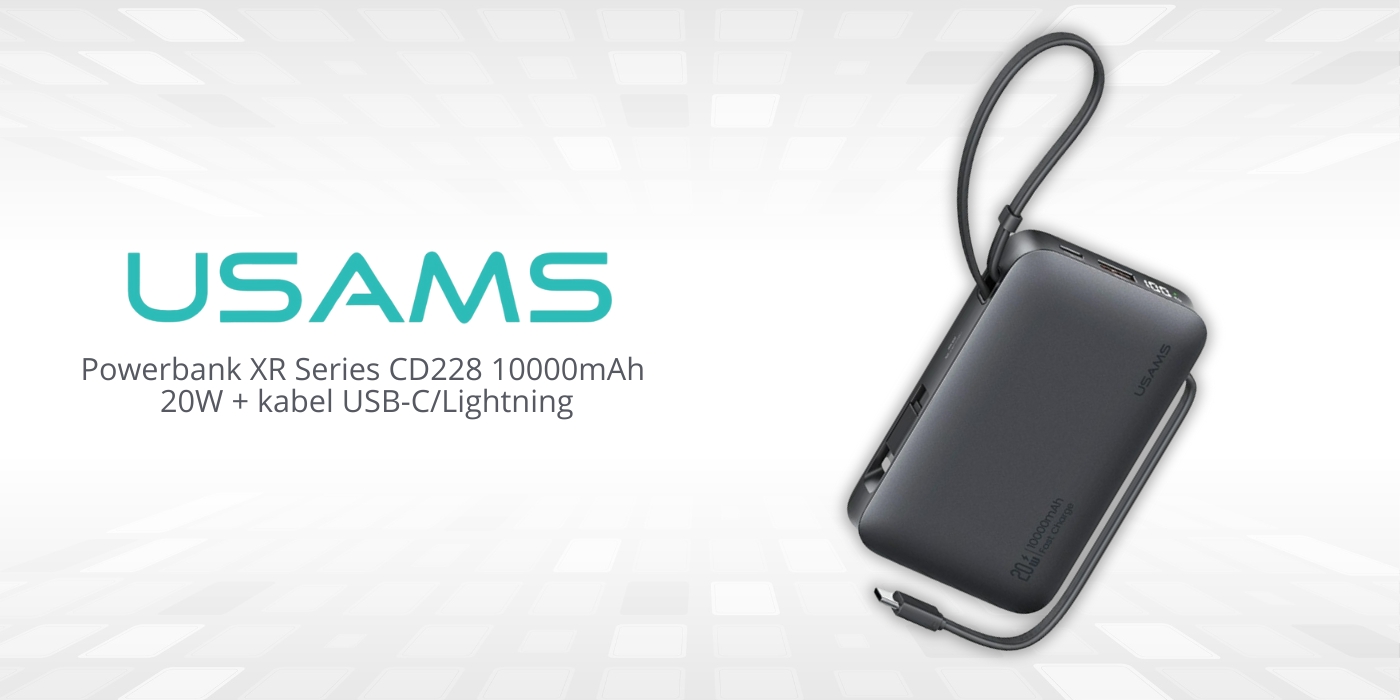 Powerbank USAMS XR sorozat CD228 10000mAh 20W + USB-C/Lightning kábel fekete-4