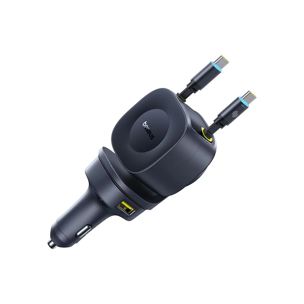 Car Charger PrimeTrip VR2 Max (C0206500) - Gyors töltés, visszahúzható kábel, USB, 3x USB-C, 163W - Kozmikus Fekete Baseus-1