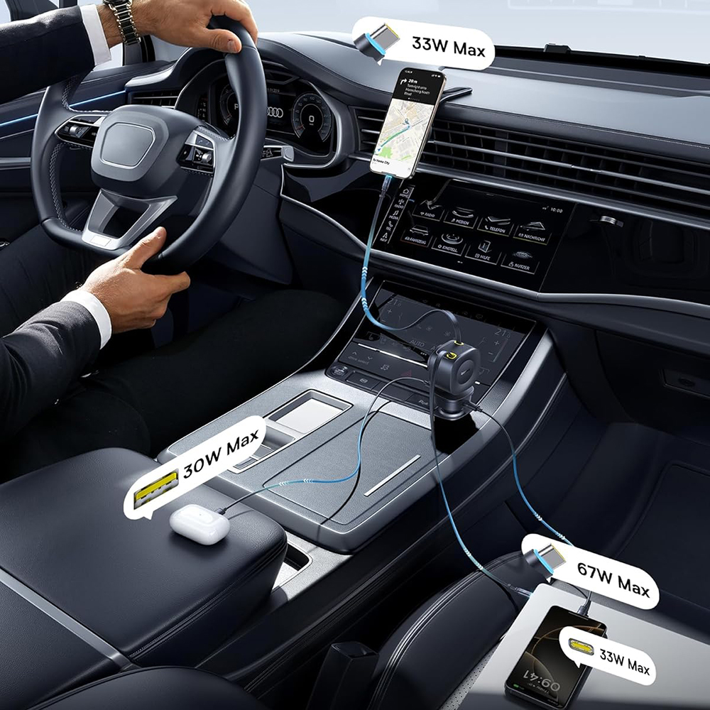 Car Charger PrimeTrip VR2 Max (C0206500) - Gyors töltés, visszahúzható kábel, USB, 3x USB-C, 163W - Kozmikus Fekete Baseus-2