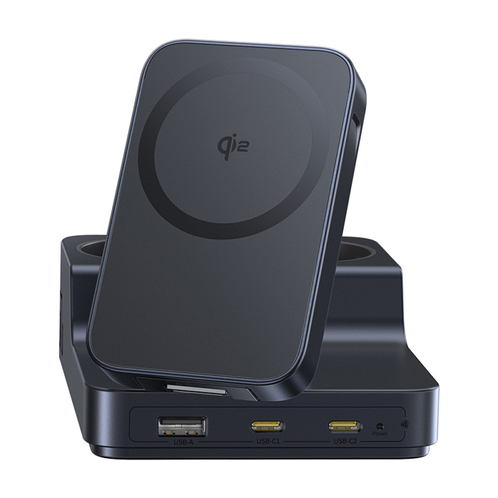 Baseus - 6 az 1-ben töltőállomás Nomos ND11 (E00078801123-00) - Mágneses Vezeték nélküli, 2x AC, 2x USB-C, USB, 67W - Kozmikus Fekete-1