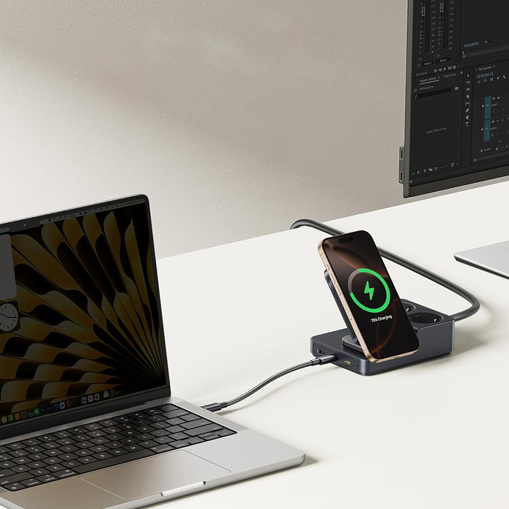 Baseus - 6 az 1-ben töltőállomás Nomos ND11 (E00078801123-00) - Mágneses Vezeték nélküli, 2x AC, 2x USB-C, USB, 67W - Kozmikus Fekete-5