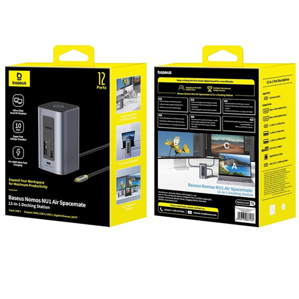 Baseus Dokkoló Állomás NU1 Air Spacemate - USB-C - 2x HDMI, 3x USB-C, 4x USB, RJ45, SD/TF - Űrszürke-6