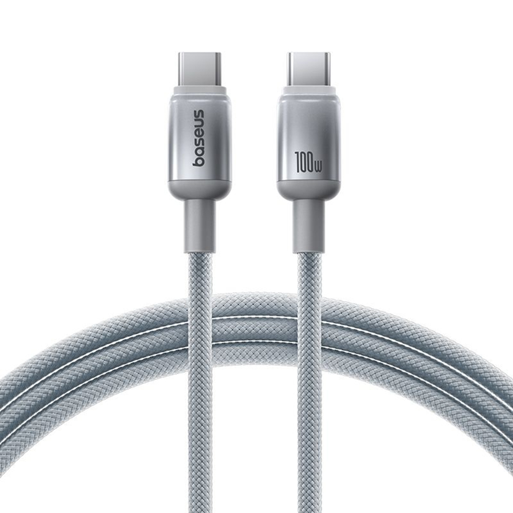 Data Cable Discolor Baseus - USB-C to USB-C, 100W, 480Mbps, 1m - Ezüst-0