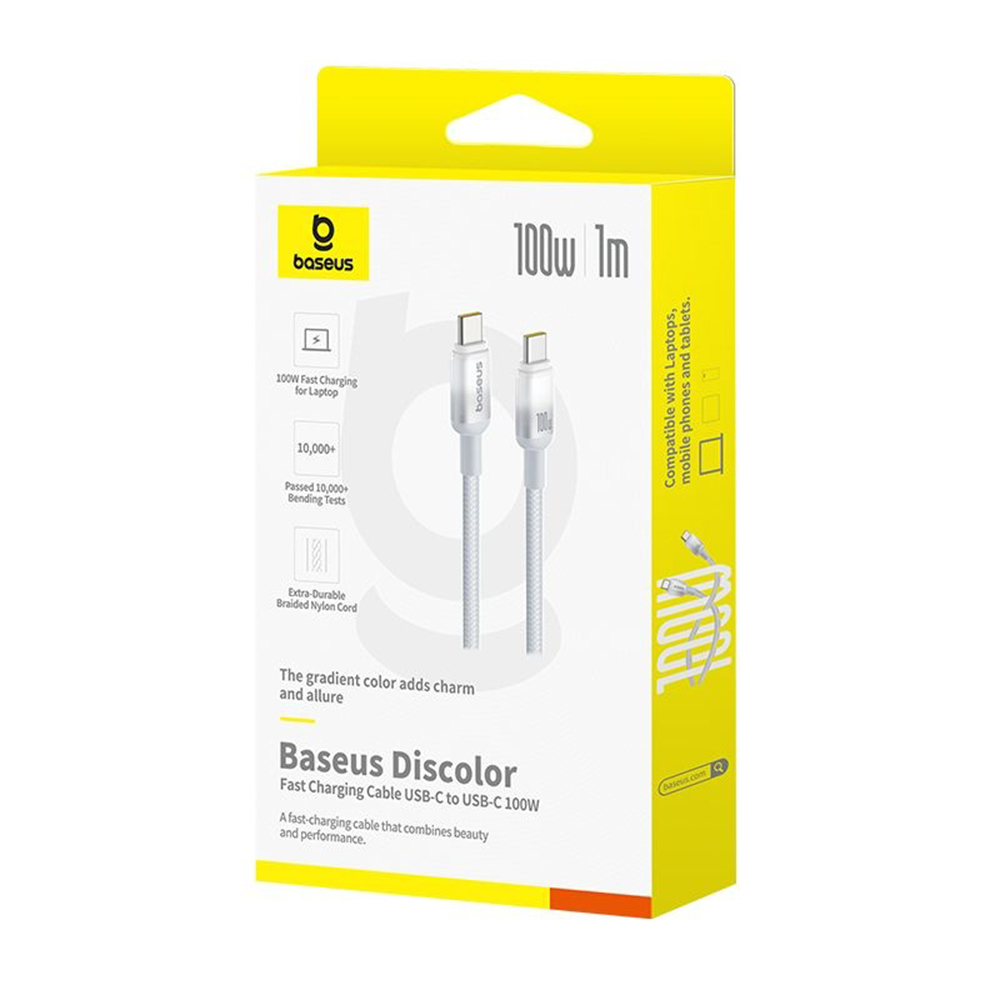 Data Cable Discolor Baseus - USB-C to USB-C, 100W, 480Mbps, 1m - Ezüst-5