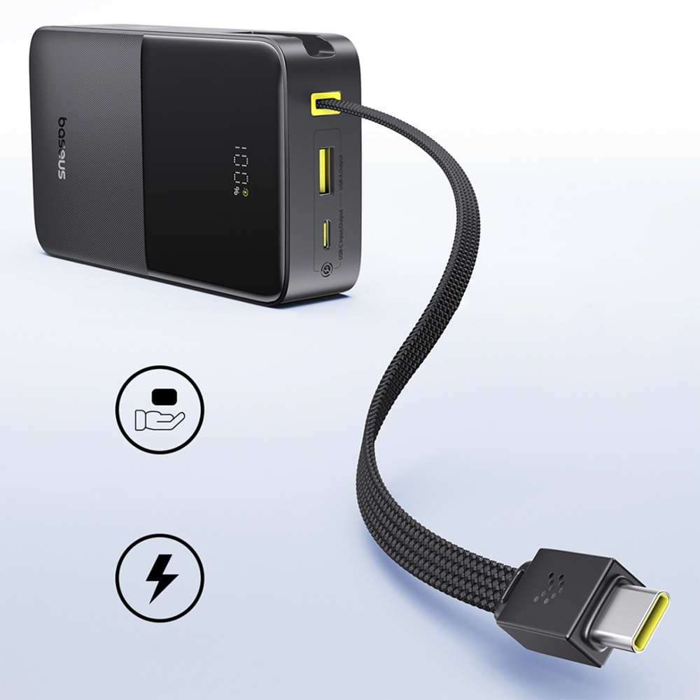 Baseus - EnerFill Bipow2 Pro Power Bank (E0027701) - beépített USB-C kábellel, 20000mAh, 22.5W, digitális kijelző - Kozmikus Fekete-2