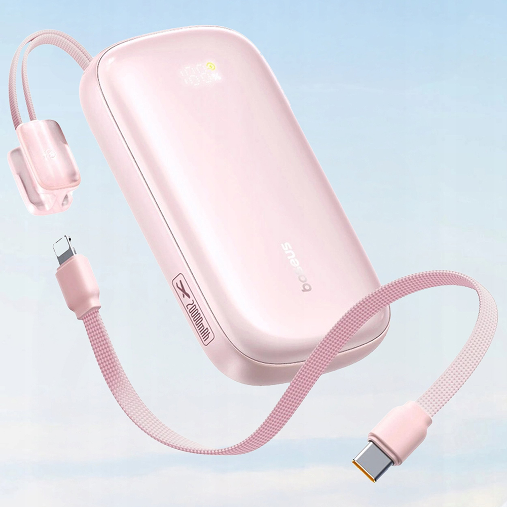 Baseus EnerFill FC21 Qpow 3 Ultra Power Bank levehető kábellel, 10000mAh, 22.5W, Digitális Kijelző - Nebula Pink-4
