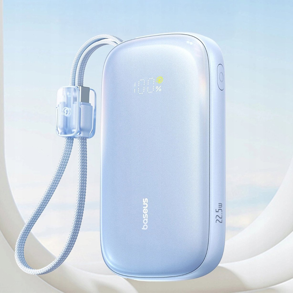 Baseus EnerFill FC21 Qpow 3 Ultra Power Bank levehető kábellel, 10000mAh, 22.5W, digitális kijelző - Galaxy Blue-4