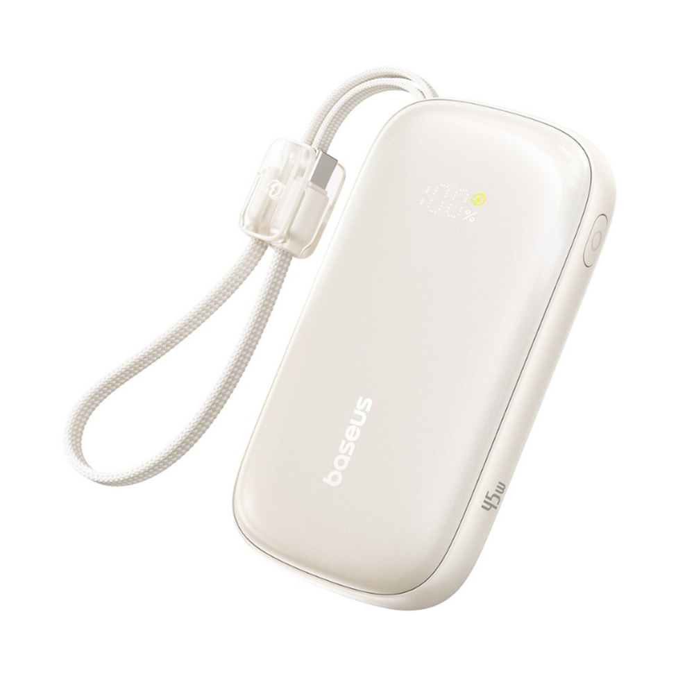 Power Bank Baseus EnerFill FC21 Qpow 3 Ultra (E0027Q01) - Levehető Kábellel, 10000mAh, 45W, Digitális Kijelző - Természetes Titán-0