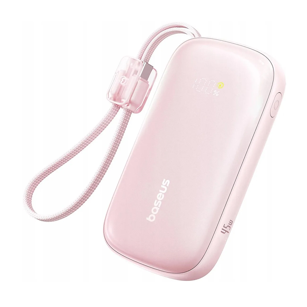 Baseus - Power Bank EnerFill FC21 Qpow 3 Ultra (E0027Q02) - Leválasztható Kábellel, 10000mAh, 45W, Digitális Kijelző - Nebula Rózsaszín-0