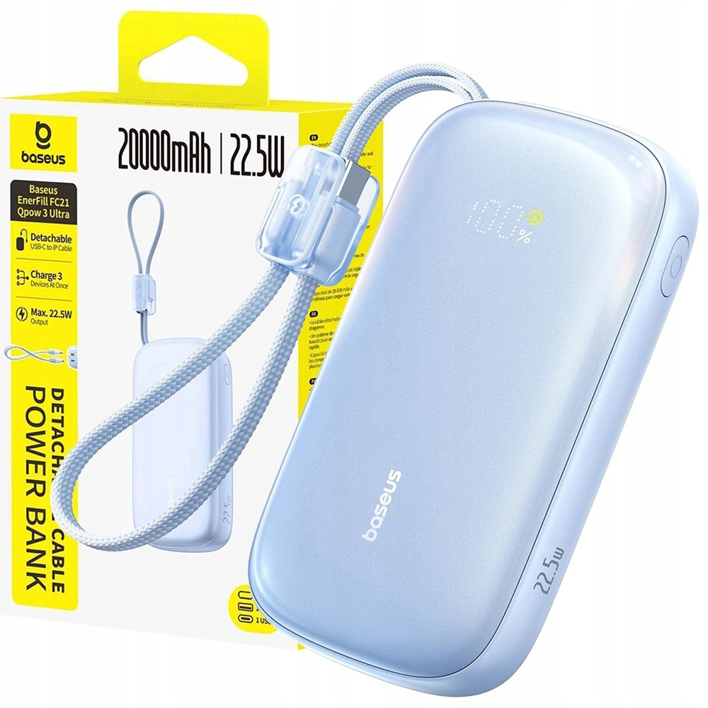 Baseus Power Bank EnerFill FC21 Qpow 3 Ultra (E0027Q03) - Levehető kábellel, 10000mAh, 45W, Digitális kijelző - Galaxy Blue-6