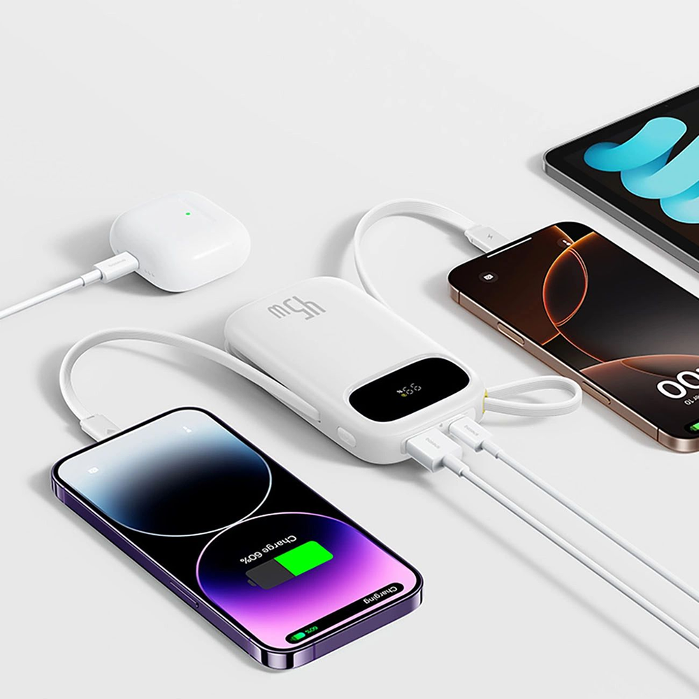 Baseus Power Bank EnerFill FC31 Qpow 3 (E0028C01) USB-C/Lightning kábelekkel, 10000mAh, 45W, Digitális Kijelző - Hold Fehér-4