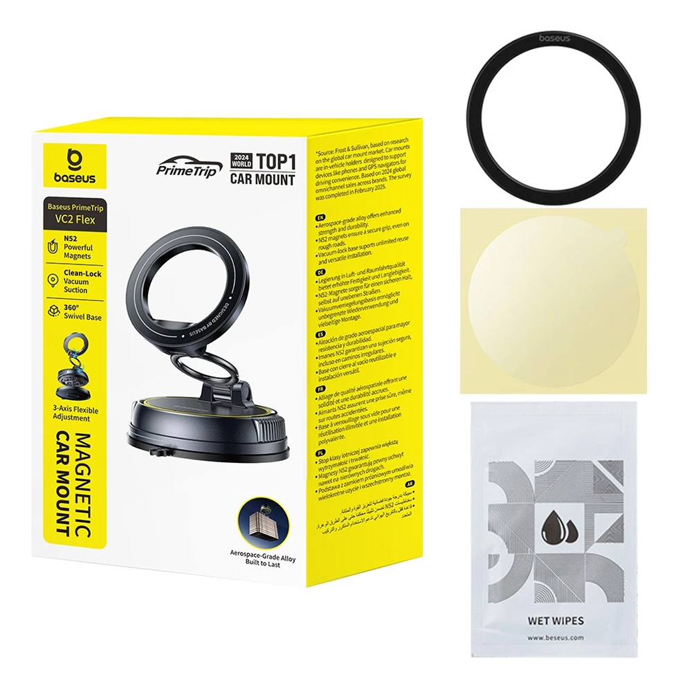 Baseus PrimeTrip VC2 Flex (C0013803) mágneses autós tartó műszerfalra/szélvédőre, összecsukható, állítható, vákuumzáras - Fekete-6