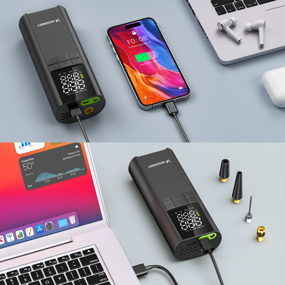 Wozinsky WPEP-8000 kompresszor, elektromos pumpa, 8000mAh power bank, zseblámpa - fekete-6
