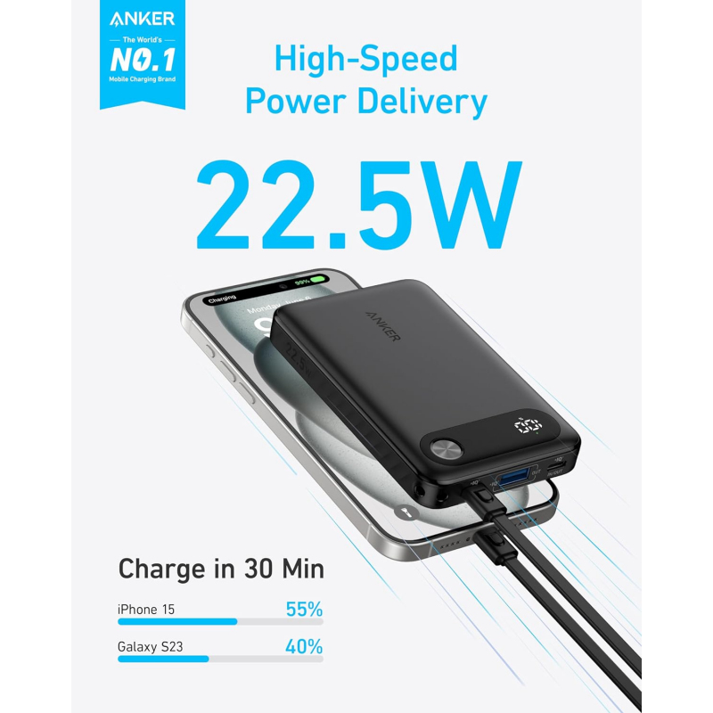 Powerbank Anker PowerCore, 10000mAh, 22.5W, QC + PD, Fekete A1257G11-1