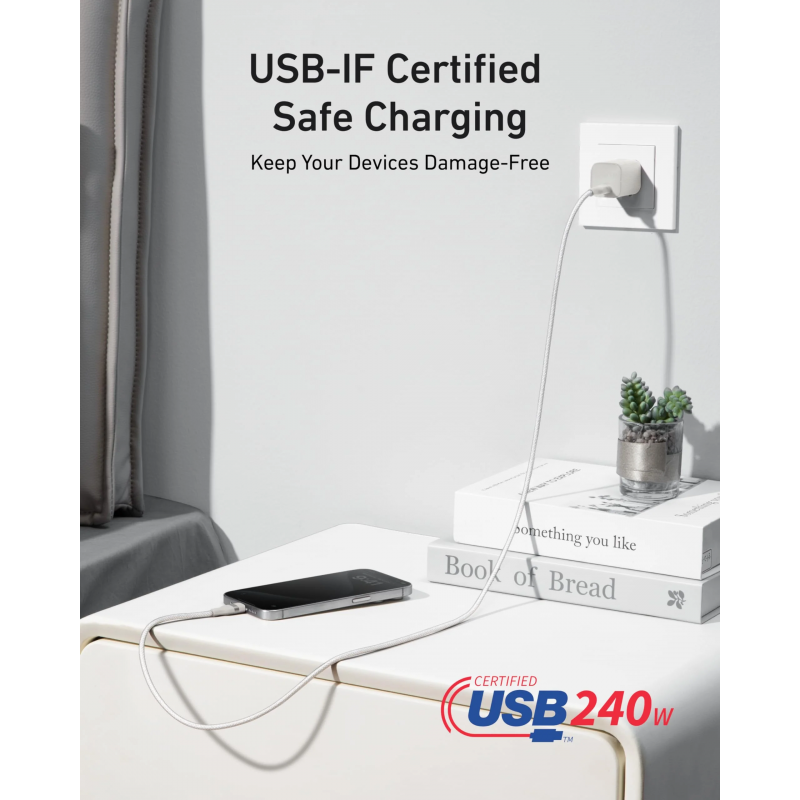 USB-C to USB-C kábel Anker, 240W, 1.8m, Fehér A82E2H22-5