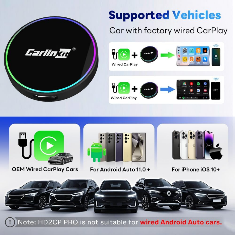 Vezeték nélküli Carplay / Android Auto Adapter Carlinkit HD2CP Pro, Fekete-4
