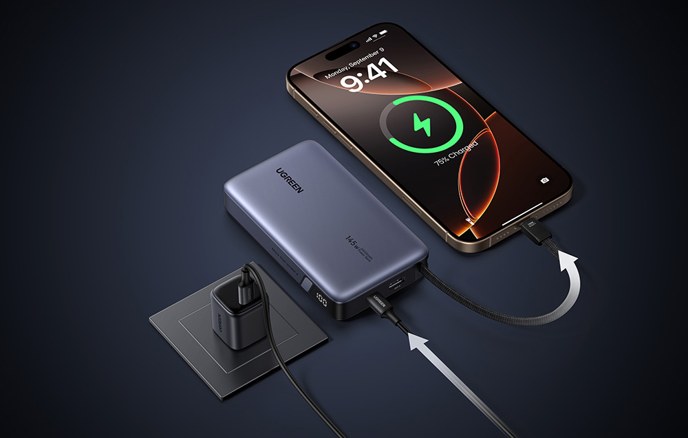 UGREEN PB551 Power Bank, 20000 mAh, 145W, retractable cable-2