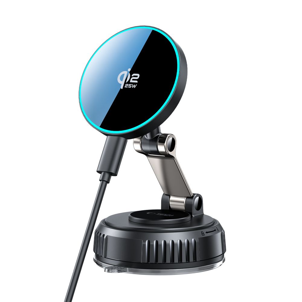 Tech-Protect MM25W-V8 Qi2.2 mágneses MagSafe autós tartó és vezeték nélküli töltő, tapadókorongos műszerfalra-2