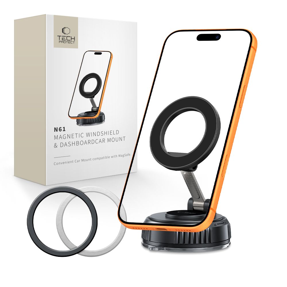 Tech-protect N61 mágneses Magsafe szélvédő és műszerfal autós telefontartó Fekete-0