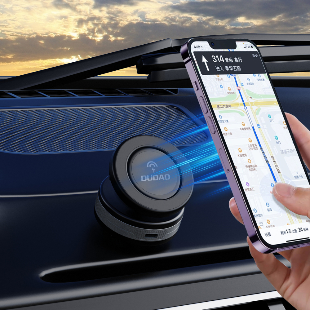 Dudao F24MAX autós telefontartó 15W vezetéknélküli töltéssel, MagSafe kompatibilis, automata tapadókoronggal - fekete-7