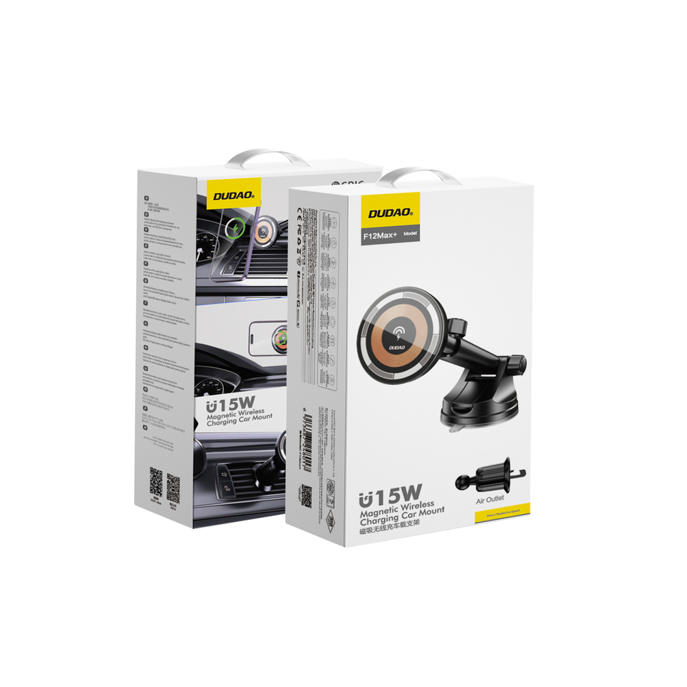 Dudao F12MAX+ autós tartó 15W vezeték nélküli töltővel, Magsafe kompatibilis - Fekete-10